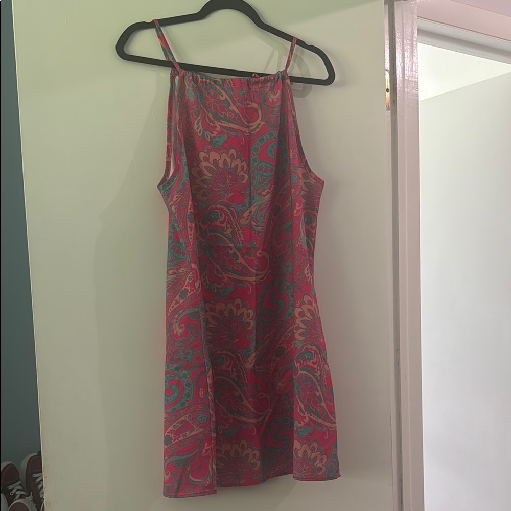 Vibrant Paisley Mini Dress in Pink and Green